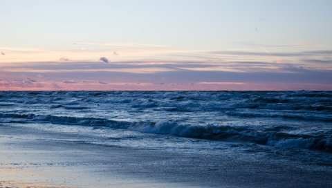 пляж, океан, песок, горизонт