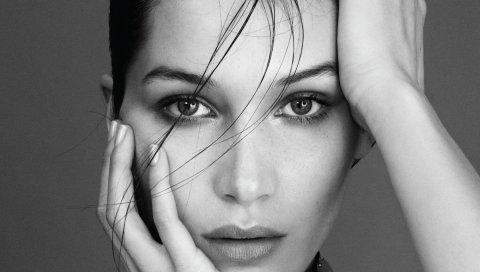 Bella hadid, модель, лицо, bw