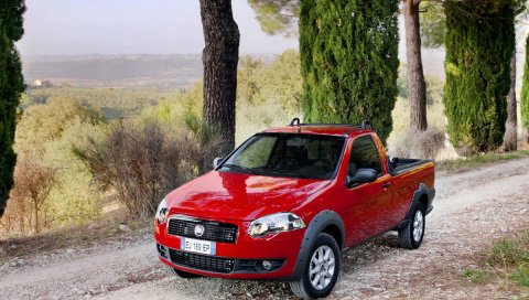 Fiat, strada, pickup, red