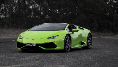 Lamborghini, huracan, lp610-4, зеленый, вид сбоку