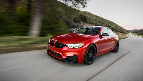 Bmw, m4, f82, вид сбоку, красный, скорость