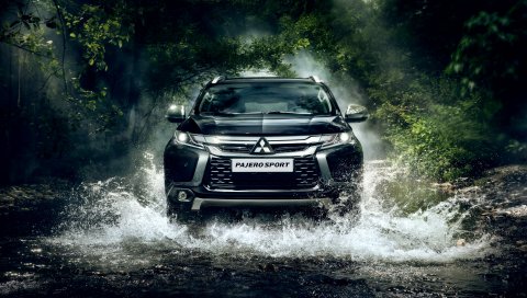 Mitsubishi, pajero, река, вид спереди