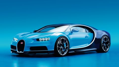 Bugatti, chiron, вид сбоку, синий
