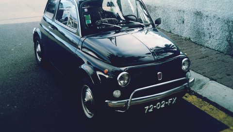 Fiat, автомобиль, вид сбоку, черный, ретро