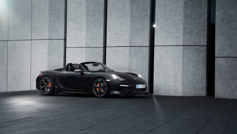 Porsche, boxster, черный, вид сбоку, кабриолет