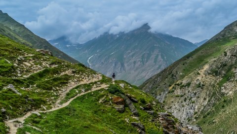 Гора, каньон, тропа, трава