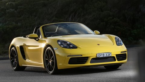 Porsche, 718, boxster, кабриолет, желтый