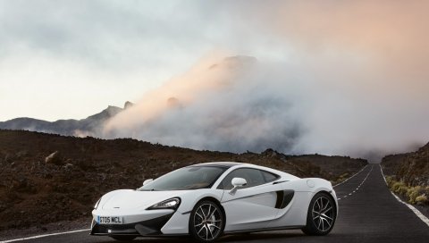 Mclaren, 570gt, белый, вид сбоку