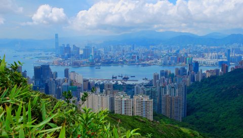 Hong kong, здание, вид сверху, небо