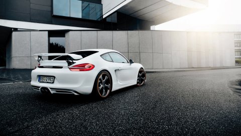 Porsche, cayman, белый, вид сбоку