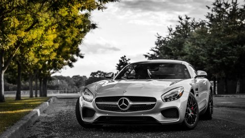 Mercedes-benz, gt3, c190, серебристый, вид спереди