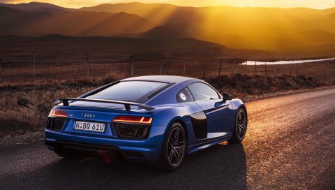 Audi, r8, v10, синий, вид сбоку