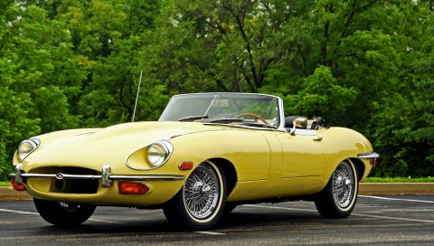 Jaguar, e-type, 1968, кабриолет, желтый
