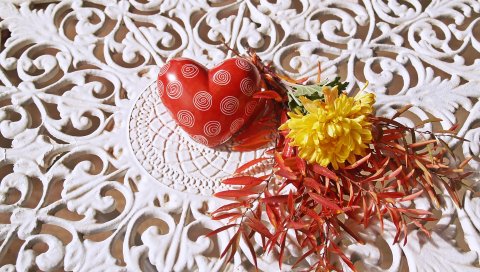 Сердце, салфетка, цветы, узоры