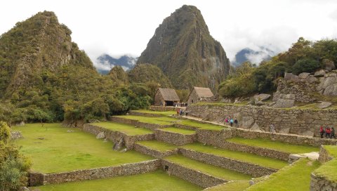 Machu picchu, перу, здания, трава