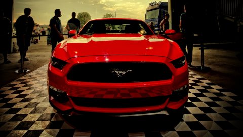 Ford, mustang, красный, вид спереди