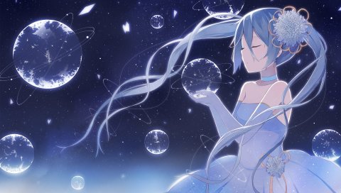 Вокалоид, hatsune miku, женщина, цветок, планета