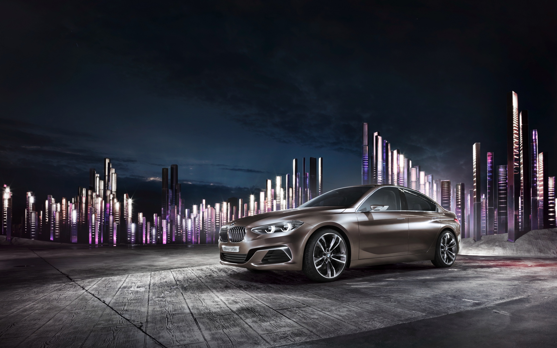 Картинки Bmw, компактный, вид сбоку, ночь фото и обои на рабочий стол