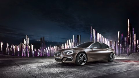 Bmw, компактный, вид сбоку, ночь
