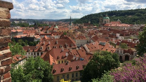 чехия, старый город, здания, вид сверху