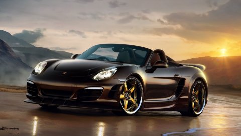 Porsche, boxster, вид сбоку, черный