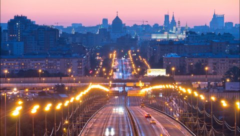 Москва, россия, мост, ночной город, огни