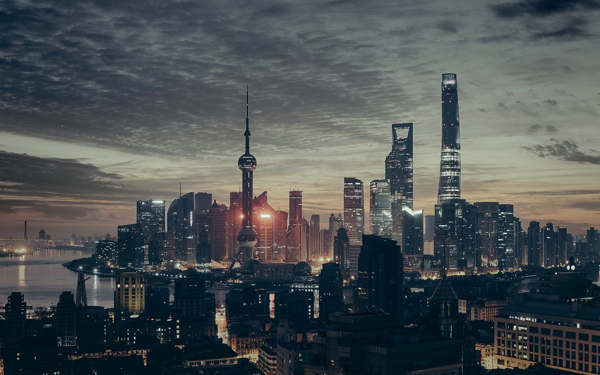 Картинки Шанхай, Китай, небоскребы, ночь, панорама фото и обои на рабочий стол