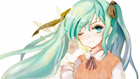 Hatsune miku, вокалоид, аниме, жилет, девушка