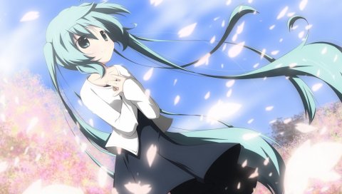 Вокалоид, hatsune miku, девушка, небо, длинные волосы