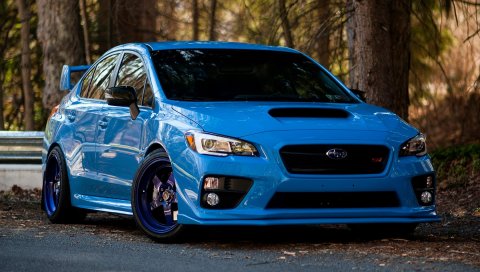 Субару, wrx, ??sti, синий, вид спереди