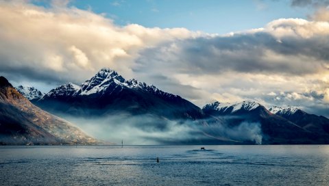 Новая Зеландия, море, горы, небо, облака