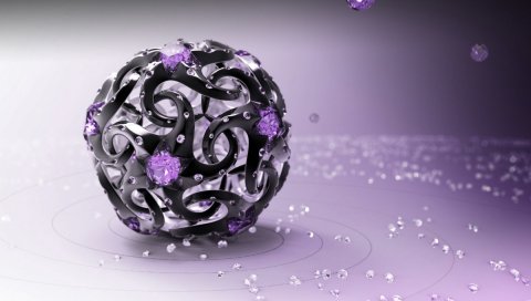 3d, мяч, бриллианты, цифровое искусство
