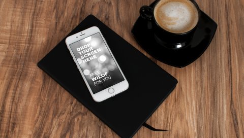 Яблоко, iphone, смартфон, чашка кофе