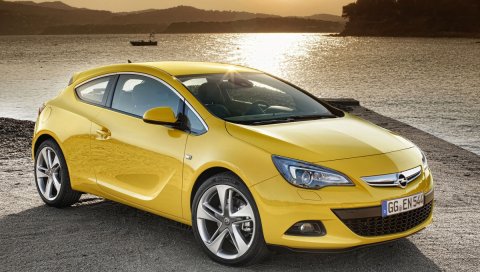Opel, astra, gtc, желтый, вид сбоку