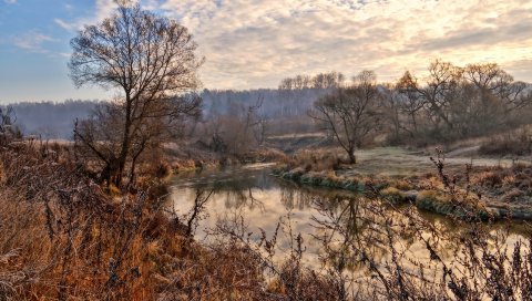 Река, деревья, небо, hdr