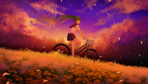 Hatsune miku, девушка, вокалоид, велосипед
