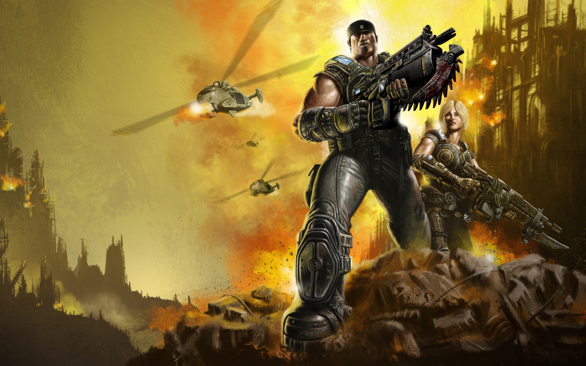 Картинки Шестерни войны, marcus fenix, anya stroud, солдаты, оружие фото и обои на рабочий стол
