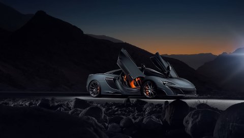 Mclaren, 675lt, вид сбоку, ночь