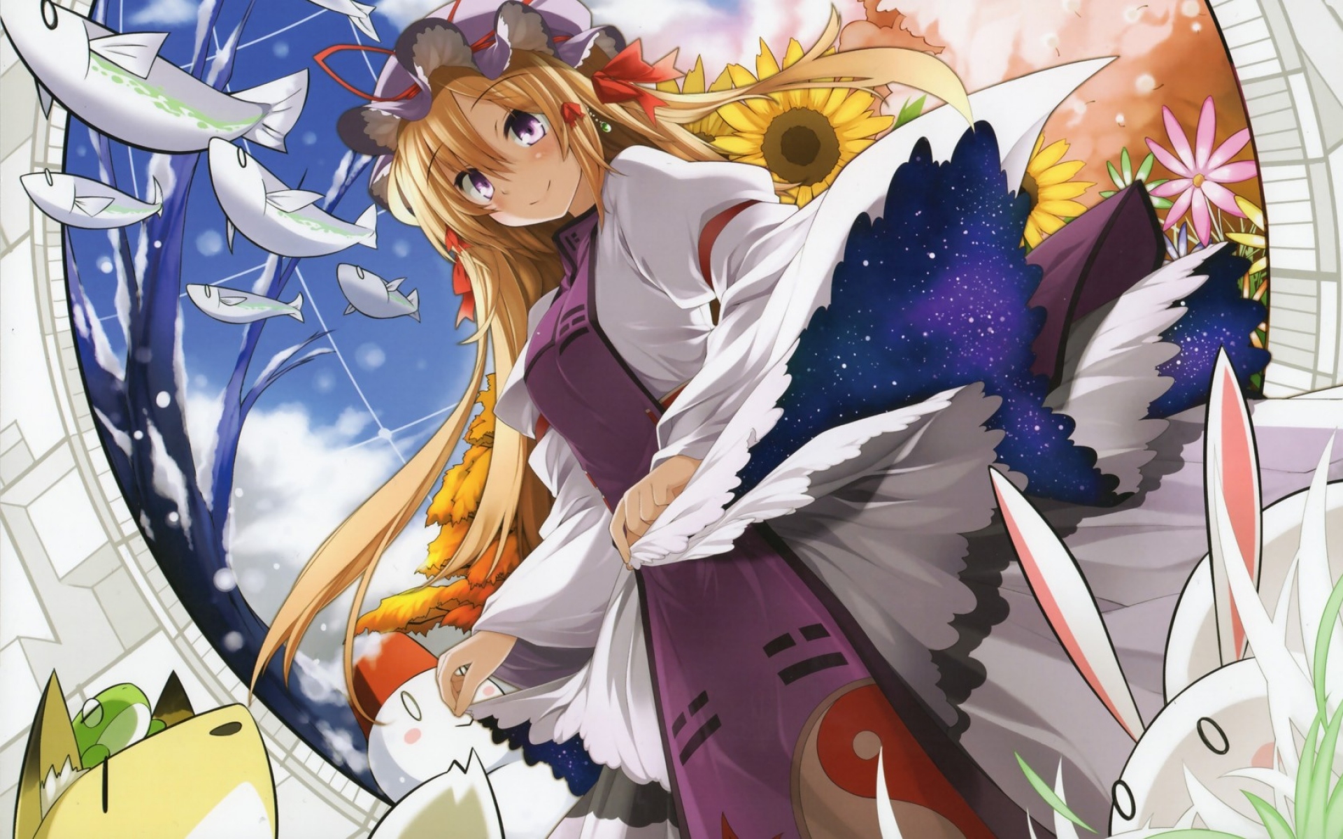 Картинки Yakumo yukari, touhou, кролик, рыба фото и обои на рабочий стол