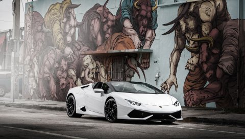 Lamborghini, huracan, белый, вид сбоку