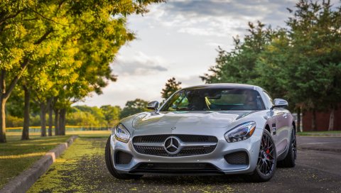 Mercedes-AMG GT s, мерседес-бенз, серебро, вид сбоку