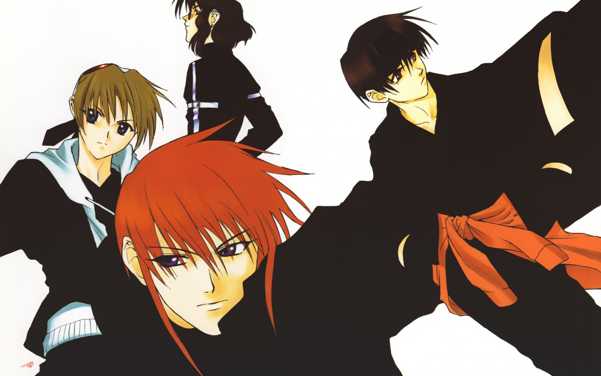 Картинки Kyoko tsuchiya, weiss kreuz, ran fujimiya, ken hidaka, omi tsukiyono, youji kudou фото и обои на рабочий стол