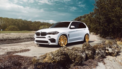 Bmw, x5m, вид сбоку, белый