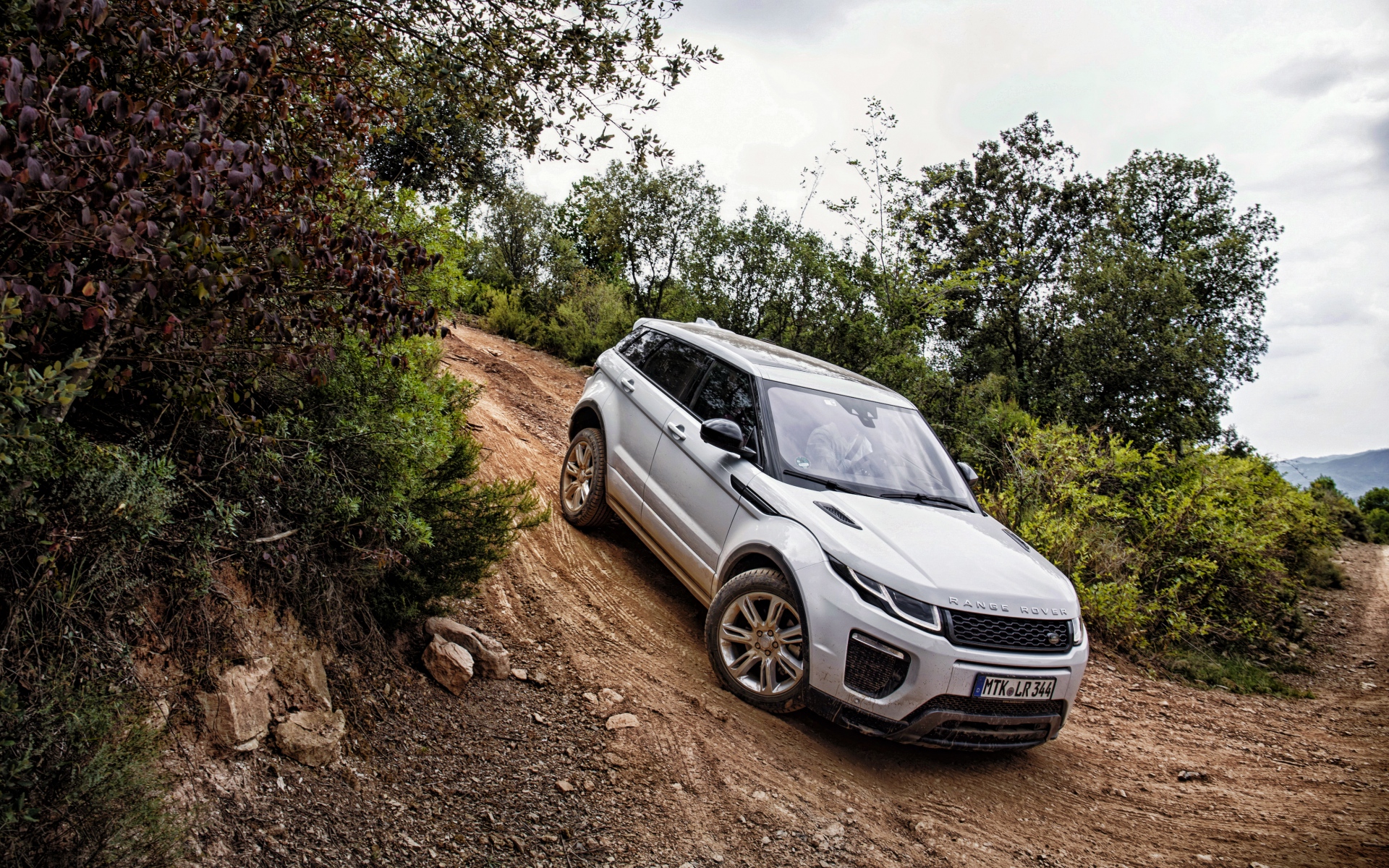 Картинки Land Rover, Range Rover, evoque, серебро, спуск фото и обои на рабочий стол