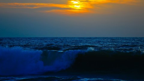 Море, прибоя, волны, небо, закат
