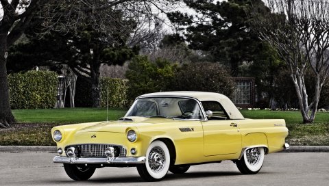 Ford, thunderbird, 1955, желтый, вид сбоку