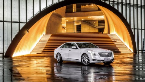 Cadillac, ct6, белый, вид сбоку