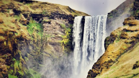Skogafoss, водопад, Исландия, люди, пейзаж