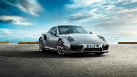 Porsche, 911, турбо, серый, вид сбоку