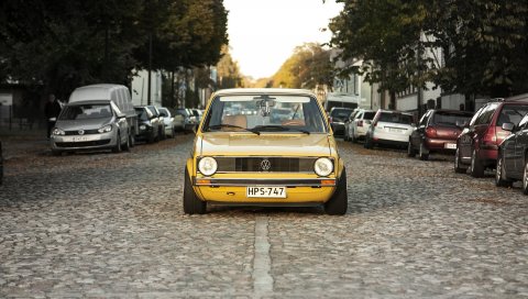 Volkswagen, golf, mk1, желтый, вид спереди